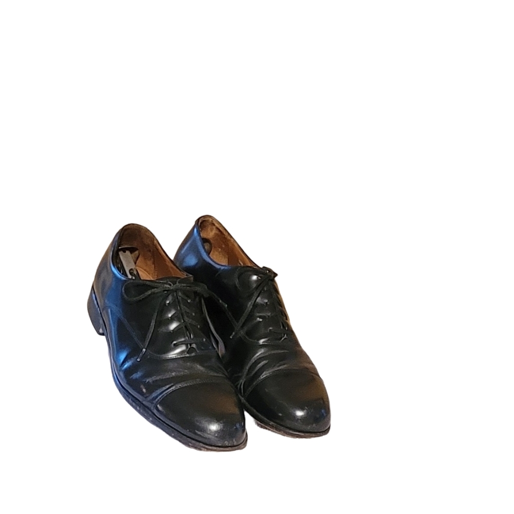 Men Vintage Black Leather Cap Toe Shoes By Bostonian Size 12M/ Men Dress Shoes